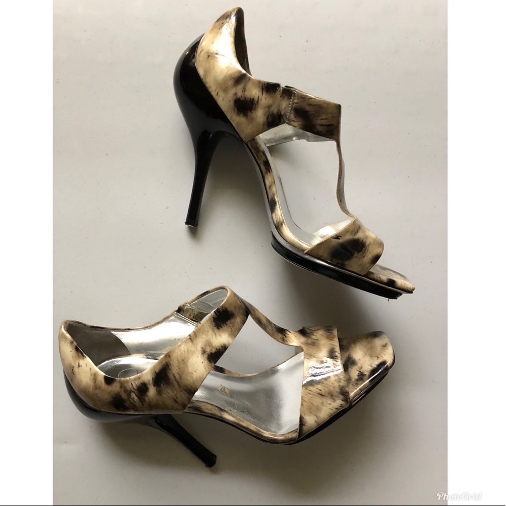 Patent leather leopard print heels